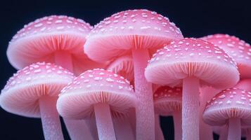Close-up of pink mushrooms with delicate details. photo