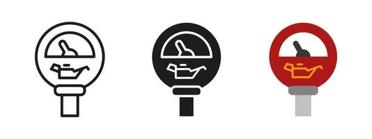 Oil pressure icon. Engine gauge illustration. Automotive dashboard symbol with warning indicator. Mechanical meter for monitoring oil levels. Vehicle maintenance and fluid pressure pictogram. vector