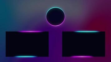 end screen animation of YouTube channel with three templates on a black background. Alpha channel, neon light border video