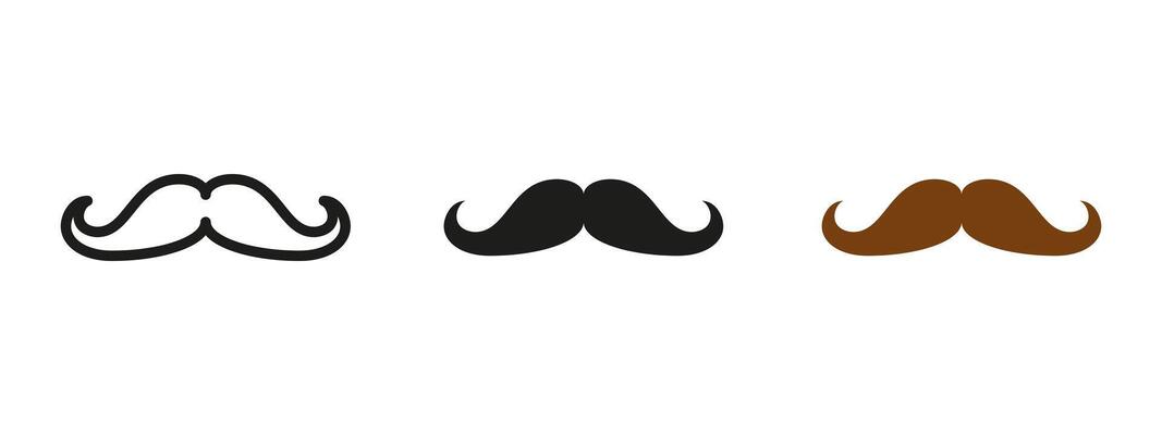 Mustache icon. Curled facial hair illustration. Grooming and style symbol for barbershops and mens fashion. Classic handlebar mustache pictogram representing masculinity and retro identity.