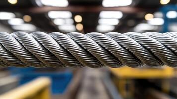 Close-up of twisted steel cable in an industrial setting. photo