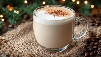 Creamy coffee drink topped with cocoa. photo