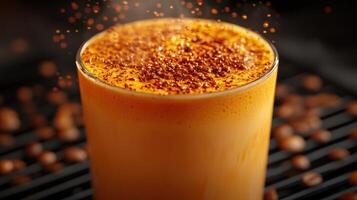 Creamy beverage topped with chocolate sprinkles. photo