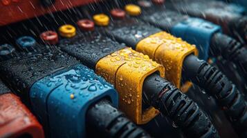 Close-up of wet electrical connectors. photo