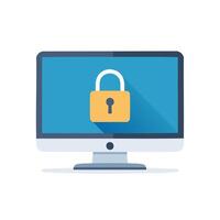 Computer monitor with padlock icon on white background vector