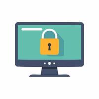 A computer monitor with a padlock on it vector