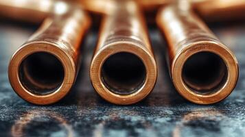 Close-up of three metallic tubes. photo