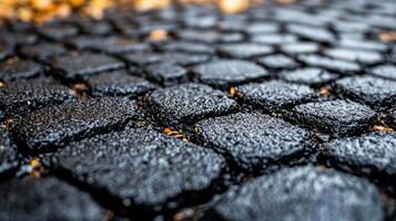Close-up of textured cobblestone pavement. photo