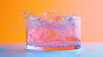 Water splash in a glass with colorful background. photo