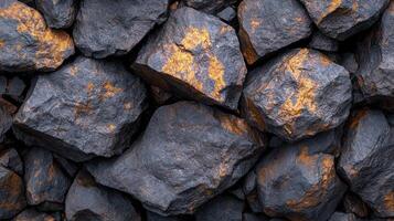 Close-up of dark rocks with orange highlights. photo