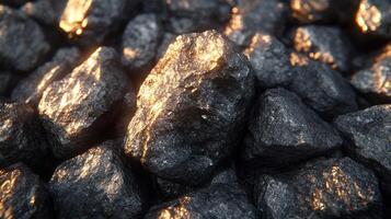 Close-up of shiny coal rocks with highlights. photo