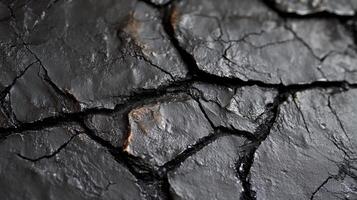 Cracked black surface resembling charred material. photo
