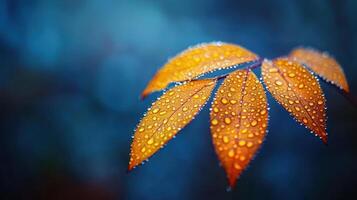 Close-up of dew-covered autumn leaves. photo