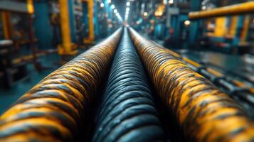 Close-up of industrial cables in a factory setting. photo