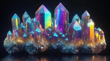 Colorful crystal cluster with iridescent surfaces. photo