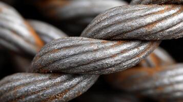 Close-up of twisted metal wire rope with rust. photo