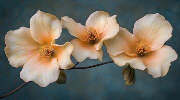 Delicate peach flowers on a serene background. photo