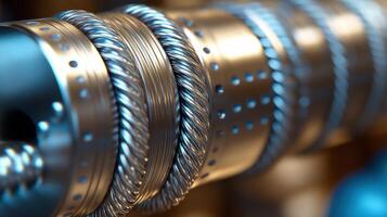 Close-up of metallic coil and wire structure. photo