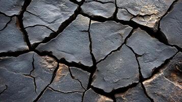 dark Cracked earth surface showing drought effects. closeup shot photo