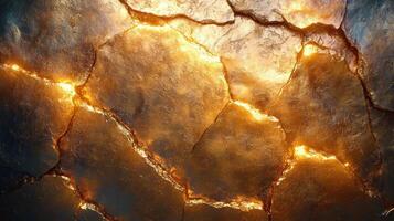 Cracked surface with glowing fissures. photo