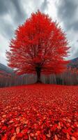 Vibrant red tree amidst autumn foliage. photo