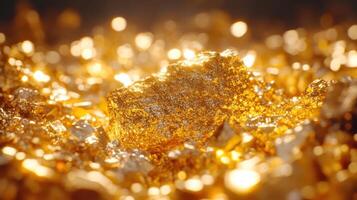 Close-up of shimmering gold nuggets and flakes. photo