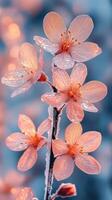 Delicate cherry blossoms adorned with frost. photo