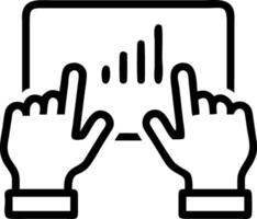 Hands pointing at a tablet with a bar graph vector