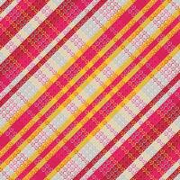 A pink and yellow plaid fabric with a diagonal pattern vector