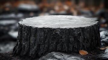 A tree stump in a natural setting. photo