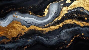 cool Abstract black and gold fluid art design. photo