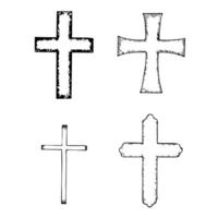 Diverse cross designs for first communion celebrations and religious themes. Set of catholic crosses. Black outlines, white background. Graphic art. For baptism, wedding invitation vector
