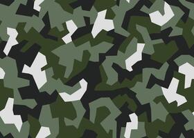 Green geometric camouflage pattern, seamless camo texture. Military or hunting masking uniform. Woodland style. Disguise background vector