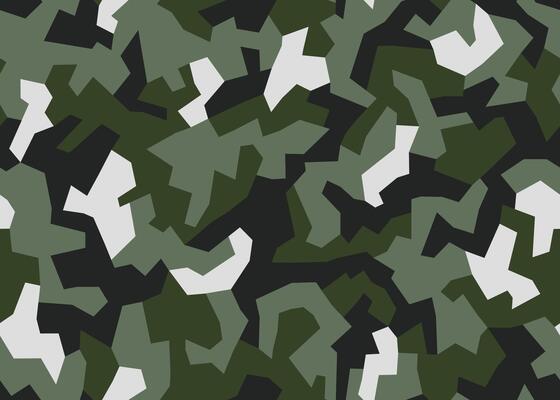 Green geometric camouflage pattern, seamless camo texture. Military or hunting masking uniform. Woodland style. Disguise background