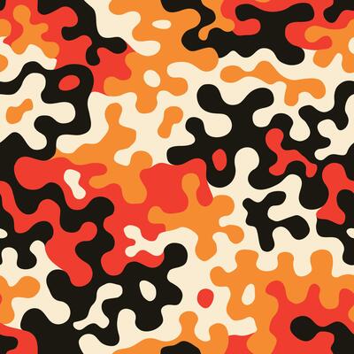 Fashionable camo, seamless colorful pattern for your design. Bright yellow orange and blue coloring camouflage, modern fabric print. Abstract repeating wallpapers