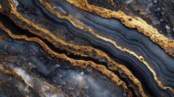 Abstract geological pattern with gold and black hues. photo