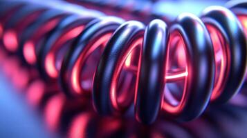 Abstract metallic coils with glowing effects. photo