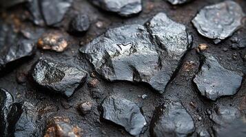 Close-up of dark, textured rock surface. photo