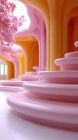 Abstract interior with pink curved stairs and trees. photo