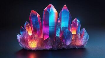 Colorful crystal cluster with vibrant illumination. closeup hot photo