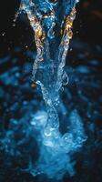 Water flowing in a dynamic, illuminated stream. photo