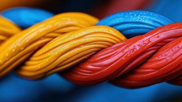 Close-up of intertwined colorful ropes. photo