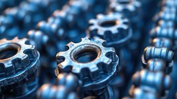 Close-up of interconnected mechanical gears. photo