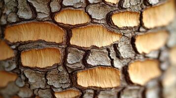 Close-up of textured tree bark with orange patterns. photo