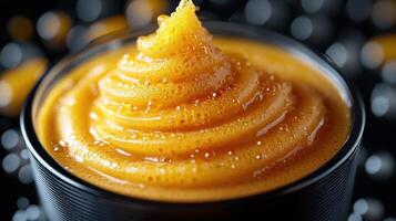 Creamy orange sauce in a dark setting. photo