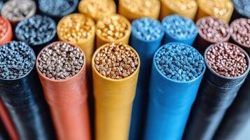 Colorful tubes of granular materials for industrial use. photo