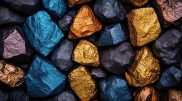 Colorful rocks in various metallic hues. photo