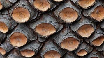Close-up of textured tree bark with circular patterns. photo