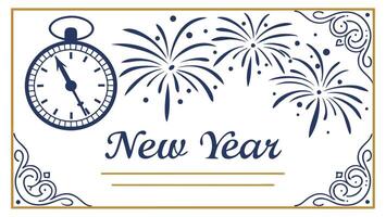 New year card with clock and fireworks vector