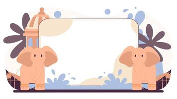 Elephant frame with palm trees and water vector